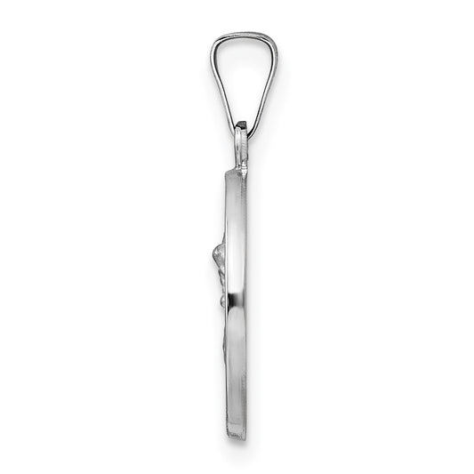 14k White Gold Polished and Satin Hollow St Michael Medal Round Pendant