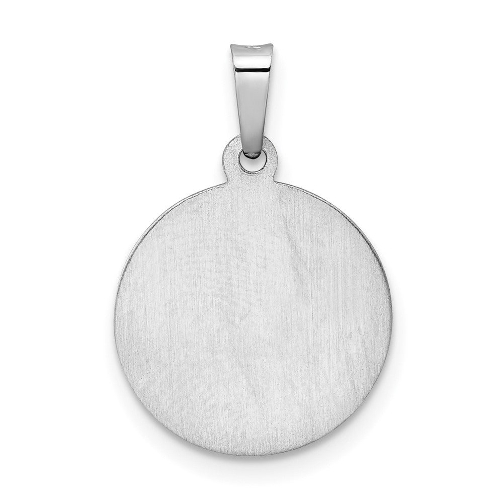 14k White Gold Polished and Satin Hollow St Michael Medal Round Pendant