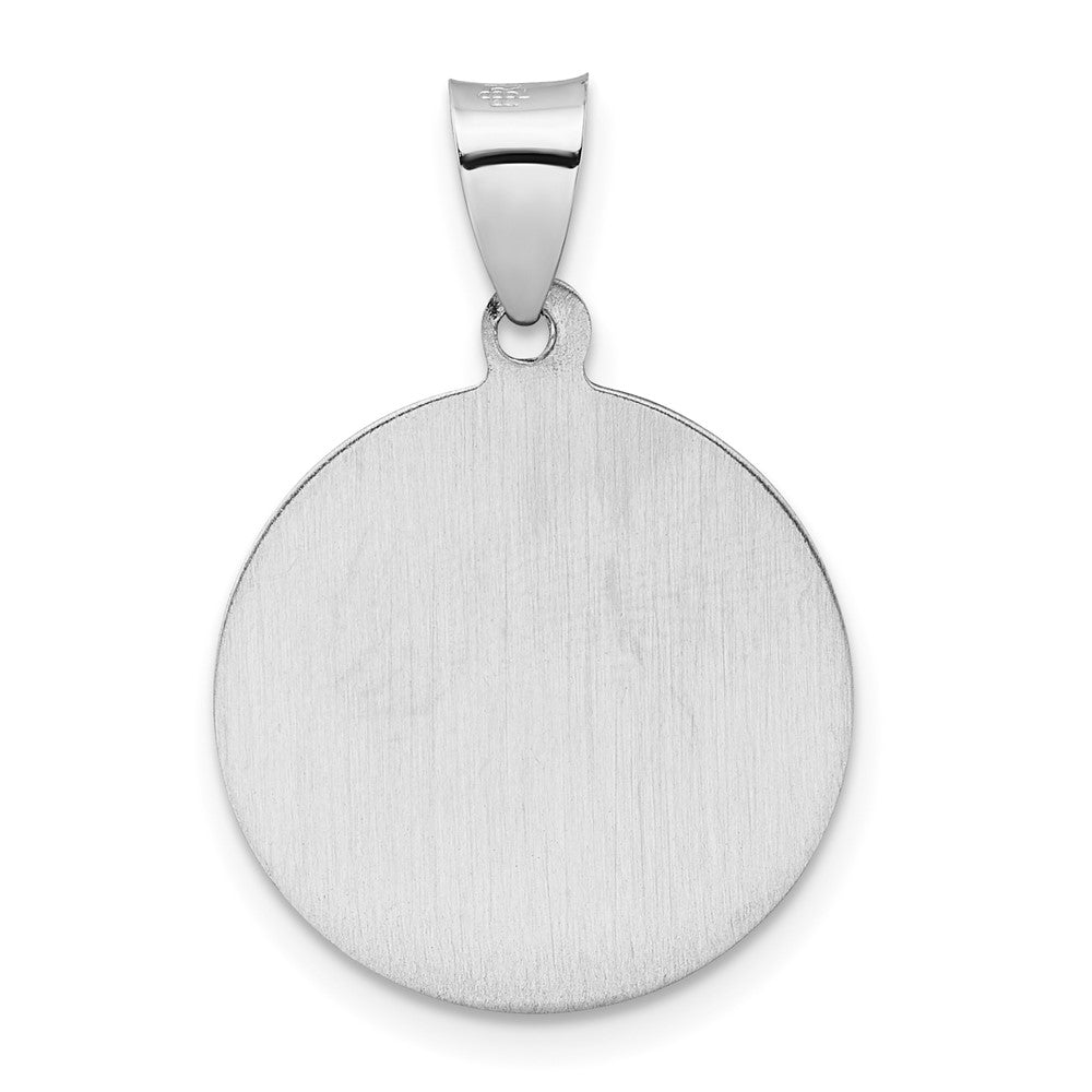 14k White Gold Polished and Satin Hollow St. Michael Medal Round Pendant