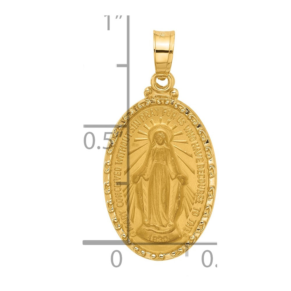 14k Polished and Satin Solid Miraculous Medal Oval Pendant