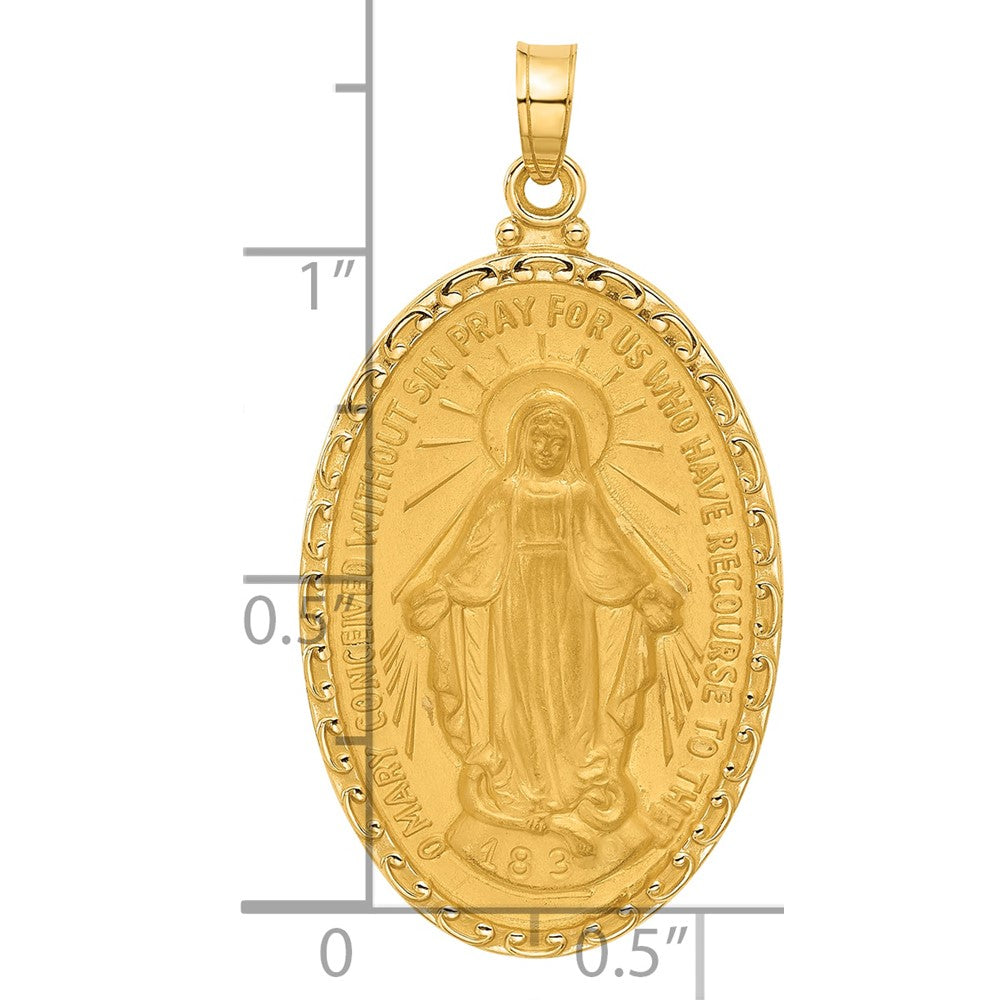 14k Polished and Satin Solid Miraculous Medal Oval Pendant