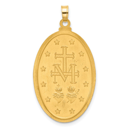 14k Polished and Satin Solid Miraculous Medal Oval Pendant