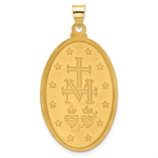 14K and White Rhodium Polished and Satin Solid Large Miraculous Medal Oval Pendant