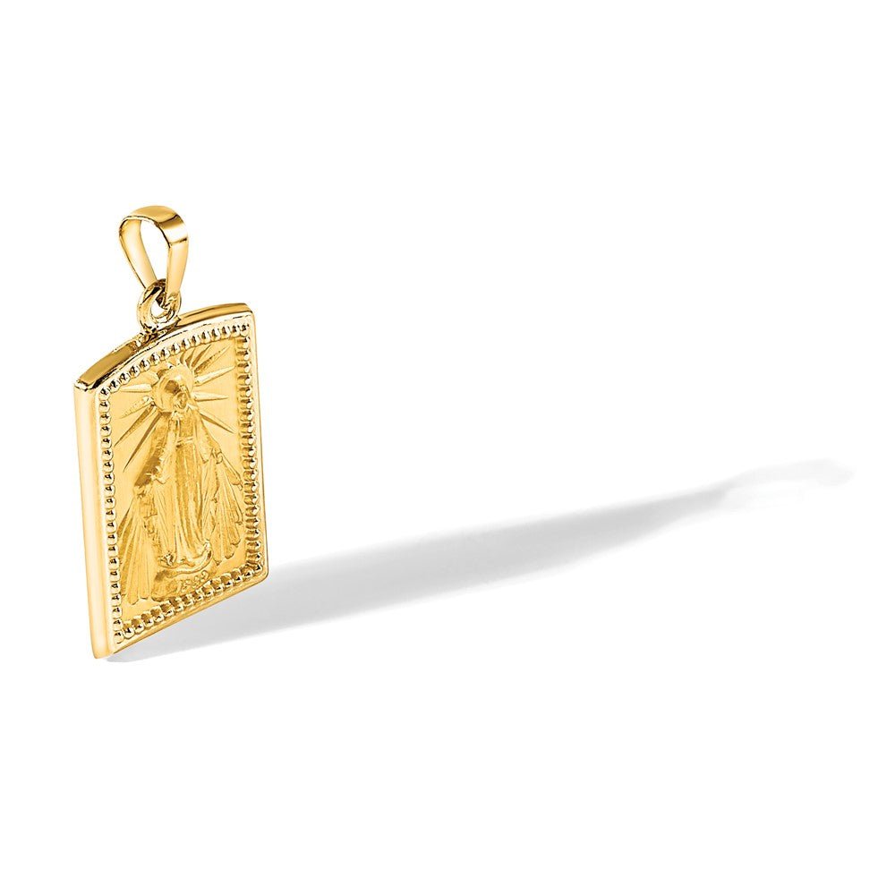 14k Polished and Satin Hollow Miraculous Medal Rectangular Pendant