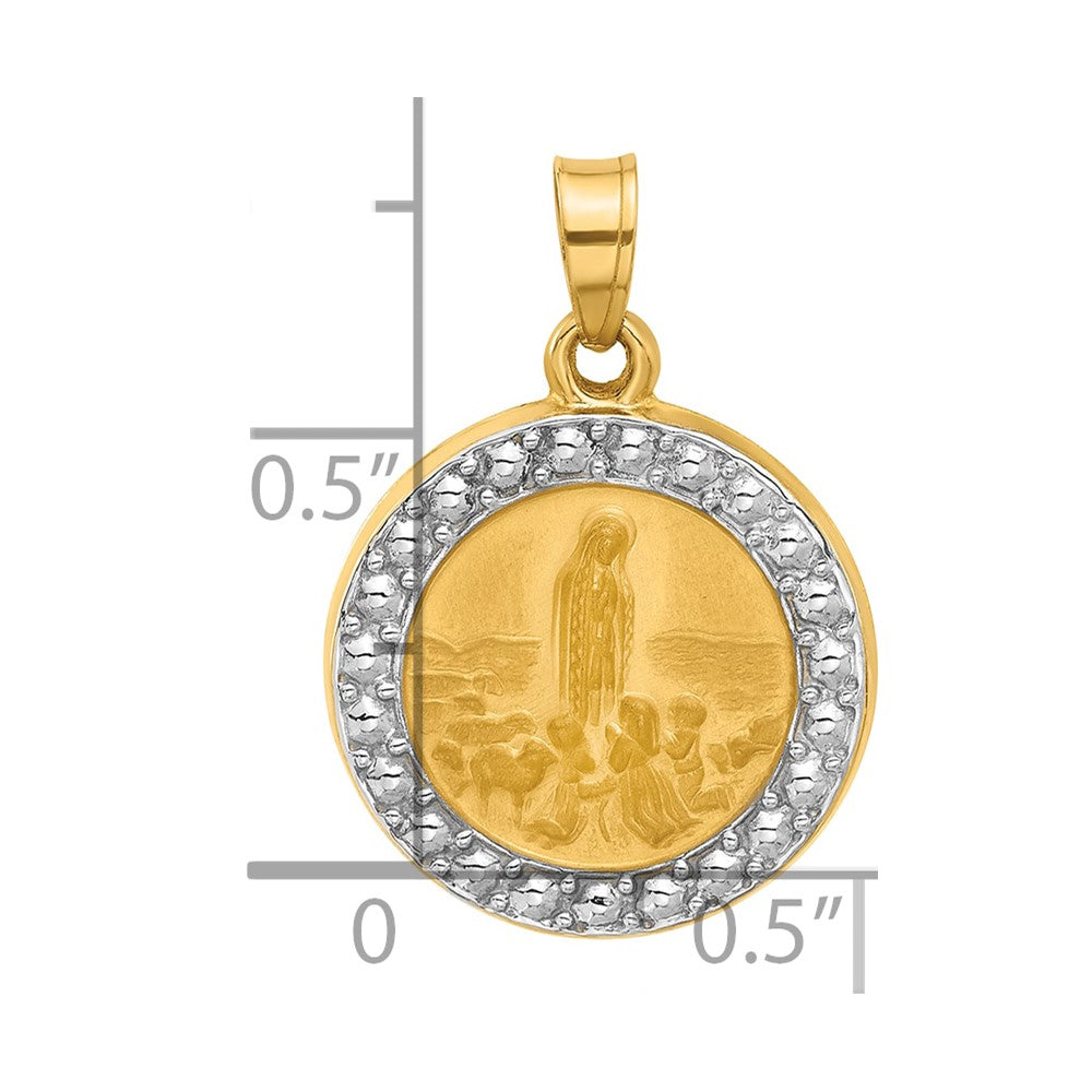 14k and White Rhodium Satin and Polished Hollow St Anthony Medal Round Pendant