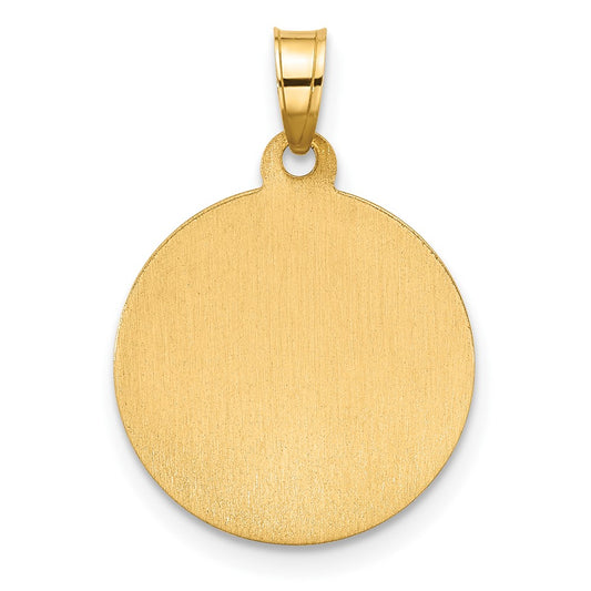 14K with White Rhodium Satin and Polished Hollow St. Anthony Medal Round Pendant