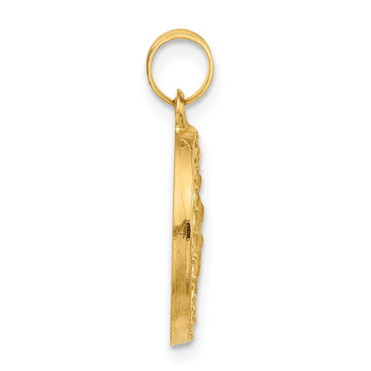 14k Polished and Satin Hollow St. Christopher Medal Round Pendant