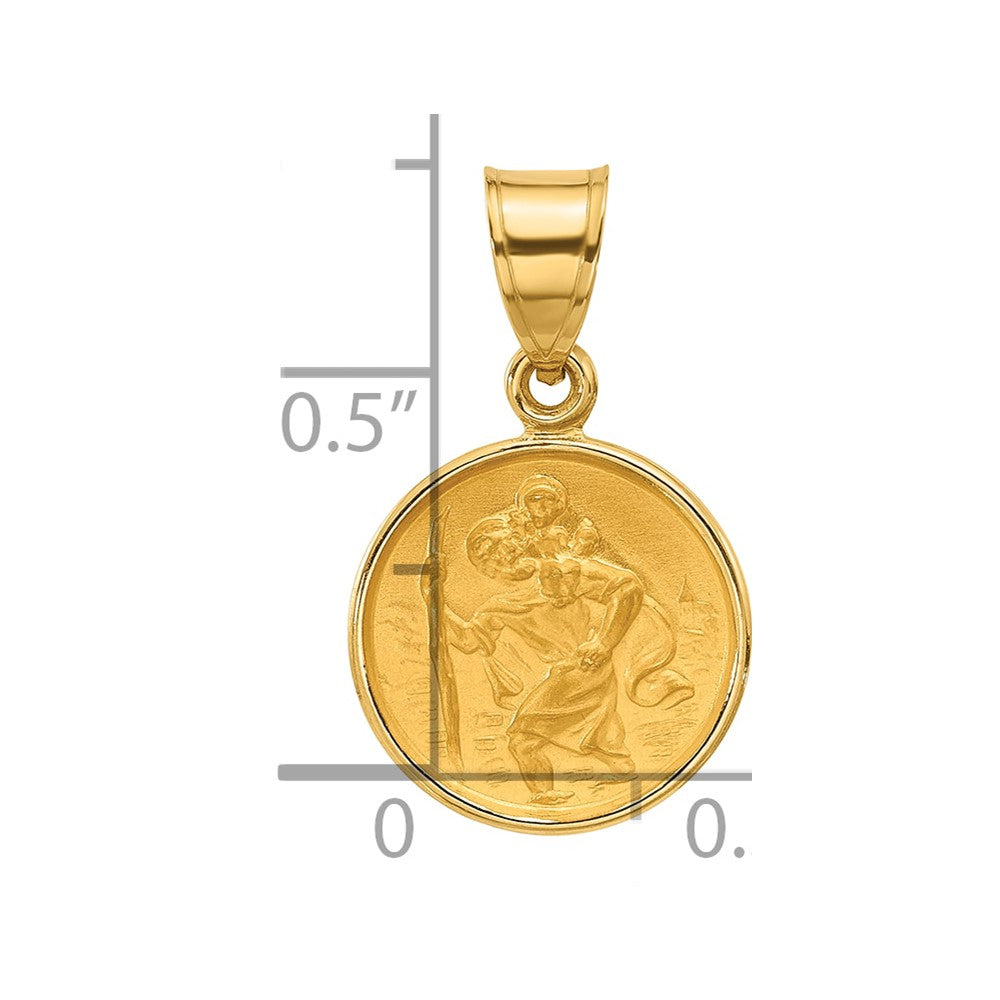 14k Polished and Satin St. Christopher Medal Round Pendant