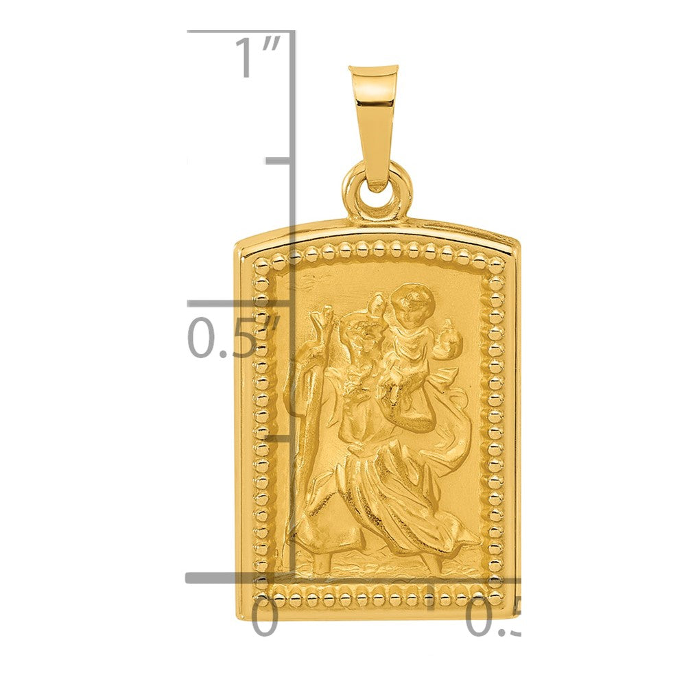 14K Polished and Satin Rectangular Hollow St. Christopher Medal Pendant