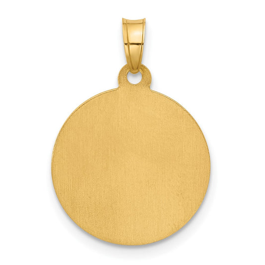 14K with White Rhodium Polished and Satin Hollow St. Joseph Medal Round Pendant