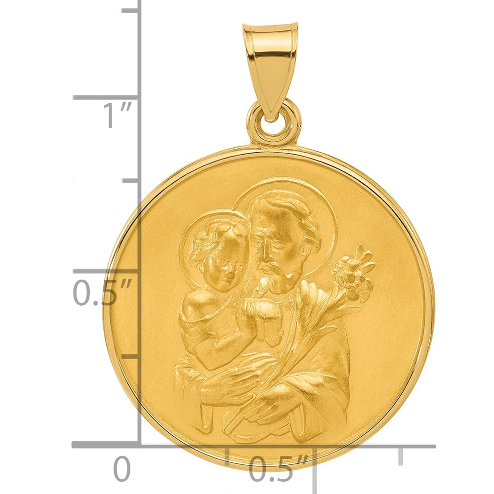 14k Polished and Satin Solid Large St Joseph Medal Round Pendant