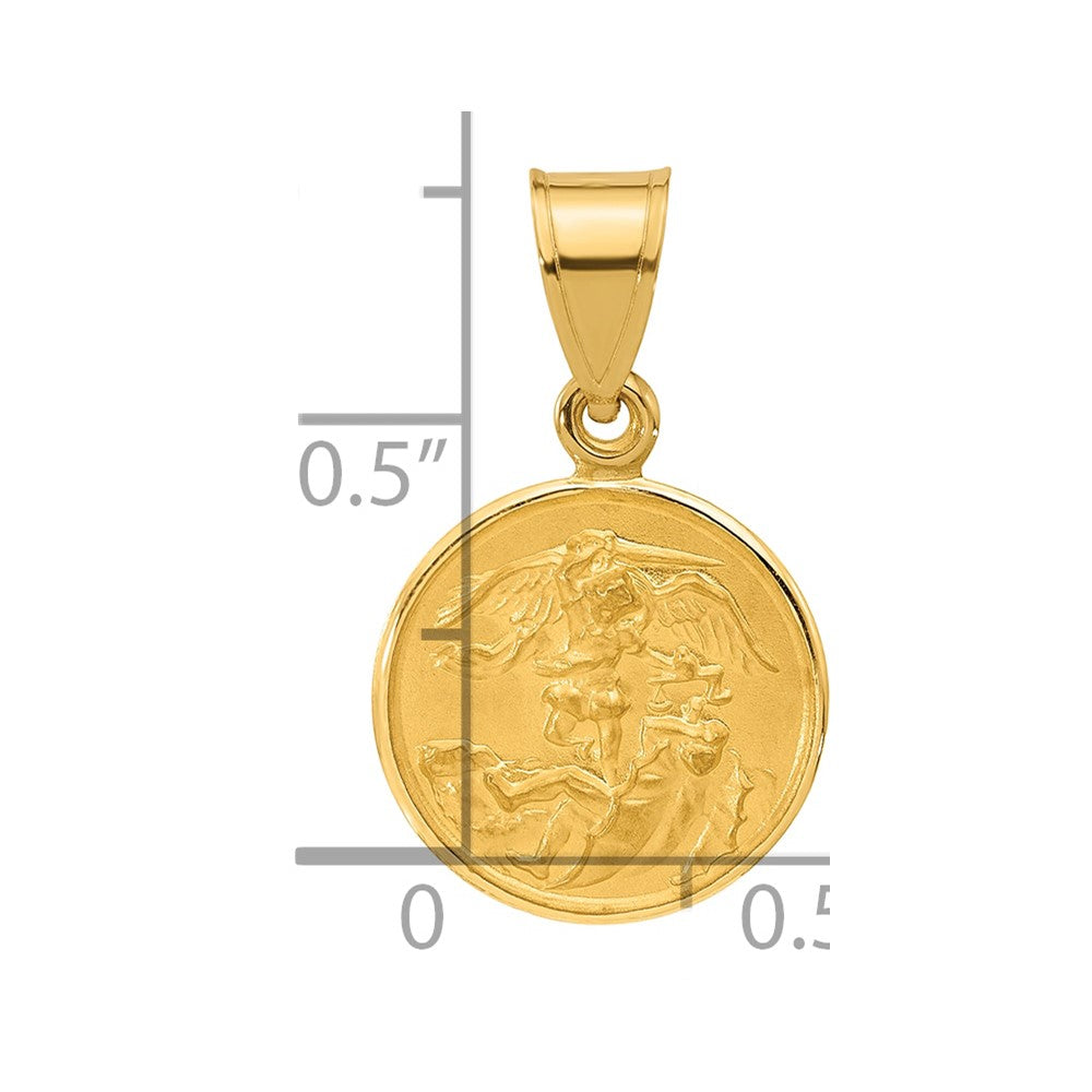14k Polished and Satin Solid St. Michael Medal Round Pendant
