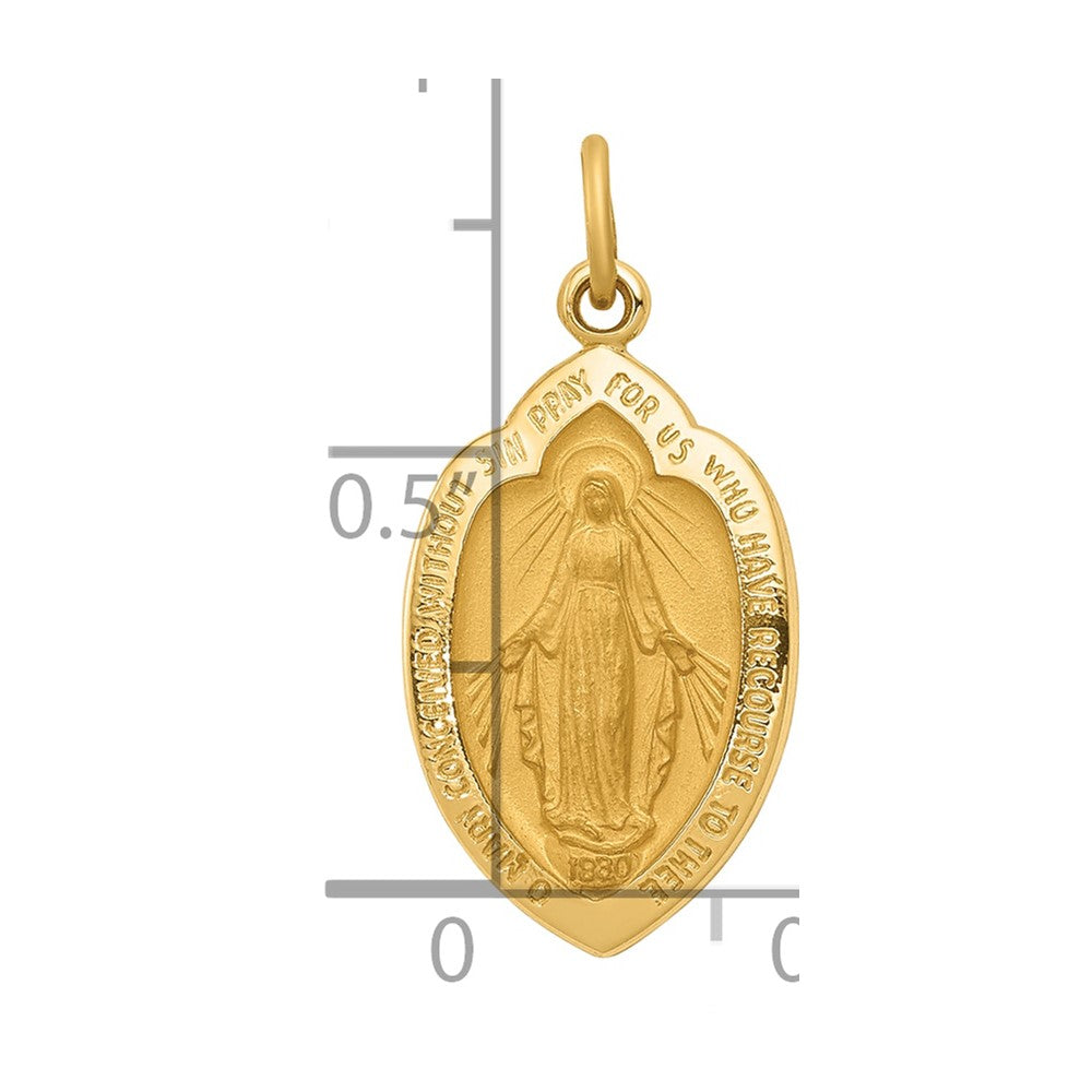 14k Polished and Satin Solid Miraculous Medal Oval Pendant