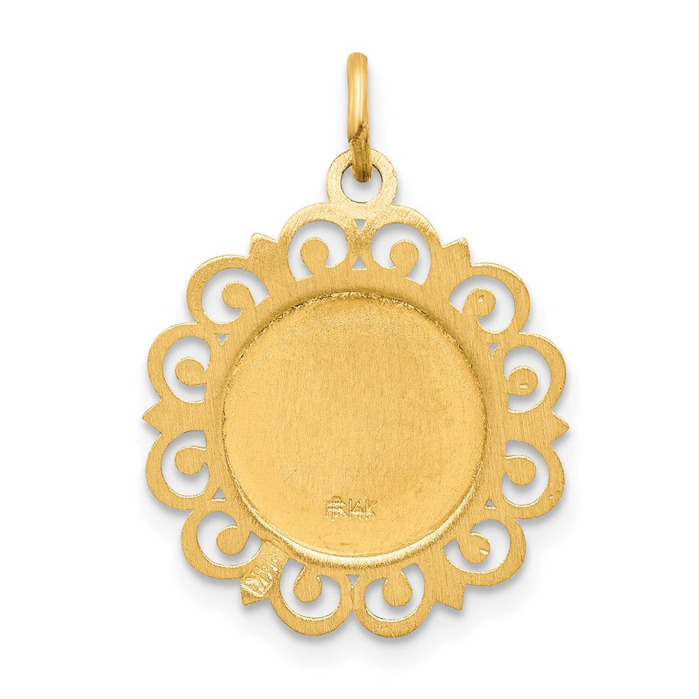 14k Polished and Satin Solid Our Lady of Perpetual Help Medal Scalloped Edge Round Pendant