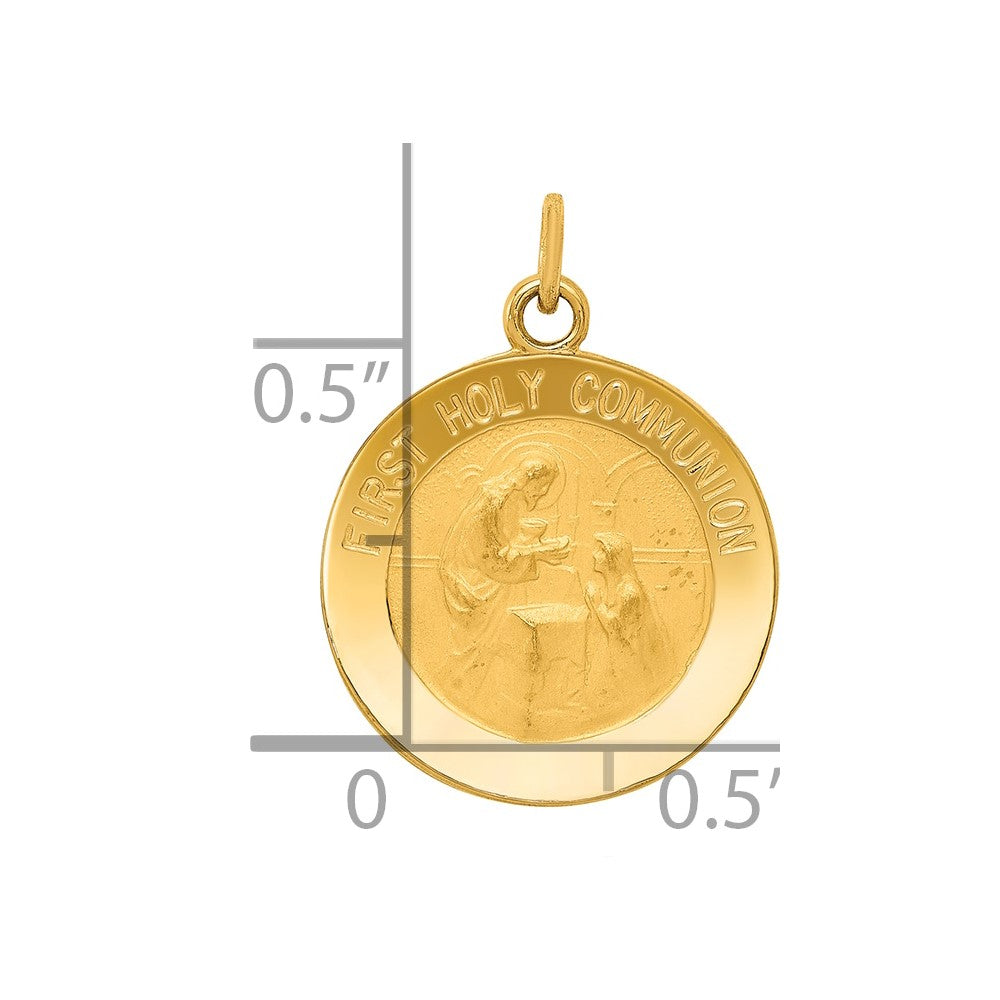 14k Polished and Satin Solid FIRST HOLY COMMUNION Medal Round Pendant