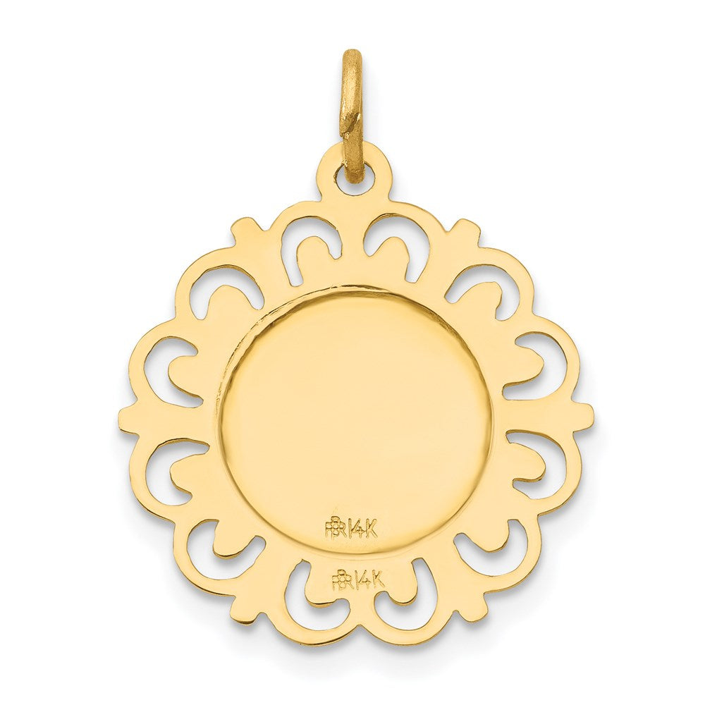 14k Polished and Satin Solid Sacred Heart of Jesus Medal Scalloped Edge Round Charm