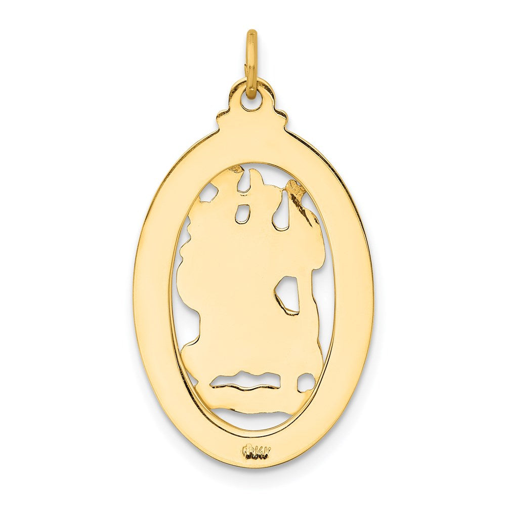 14k Polished and Satin Solid Cut-out Saint Christopher Medal Oval Pendant