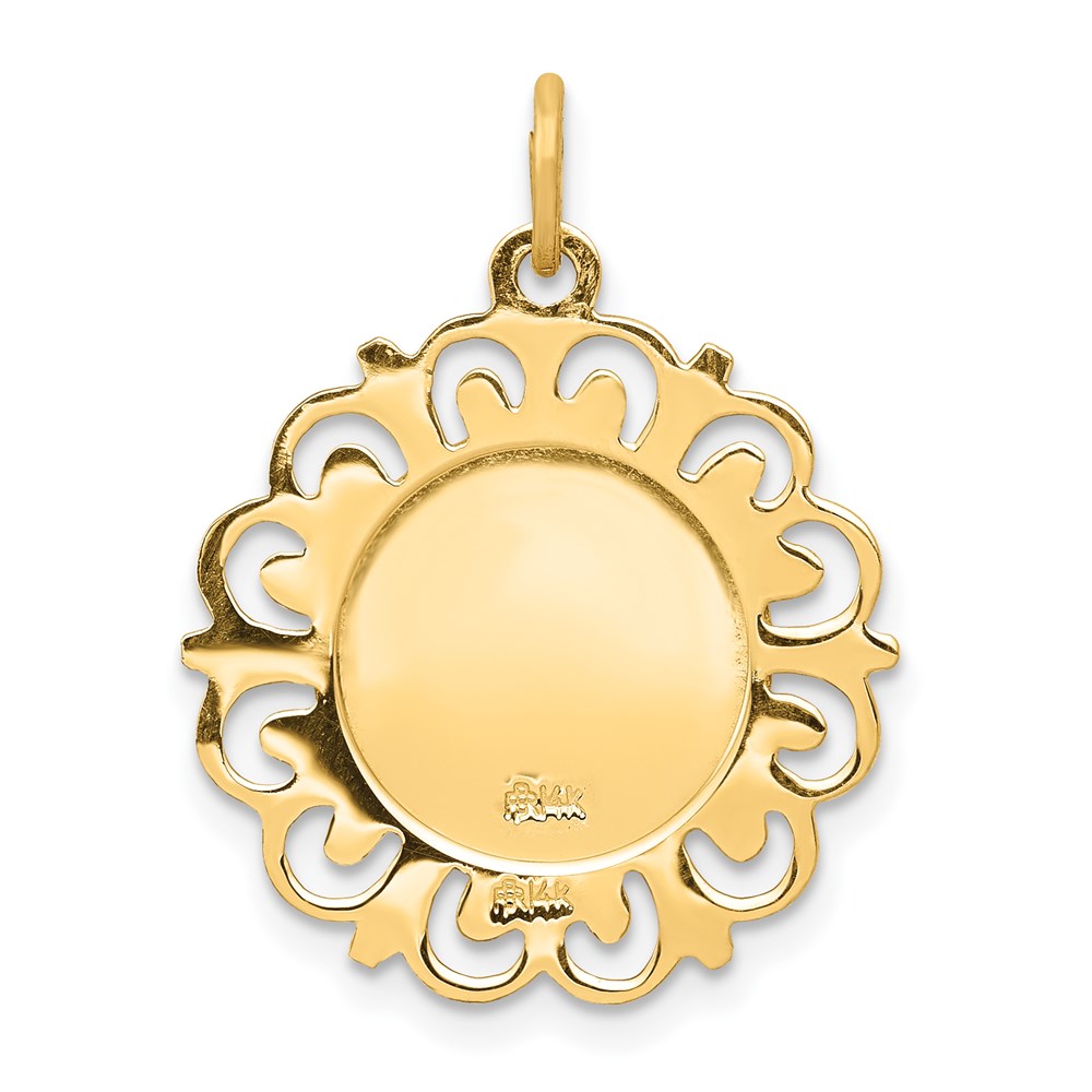 14k Polished and Satin Solid St. Michael Medal Scalloped Edge Round Pendant