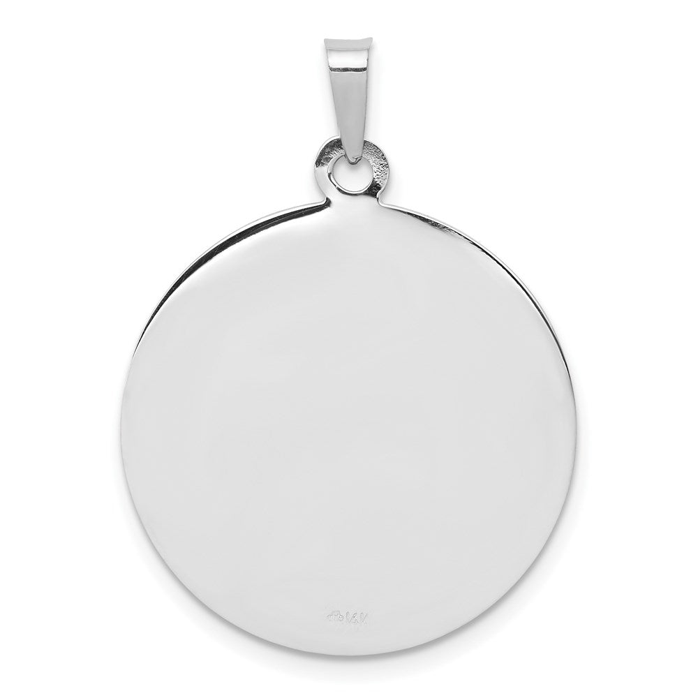 14k White Gold Polished and Satin Solid St. Michael Medal Round Pendant