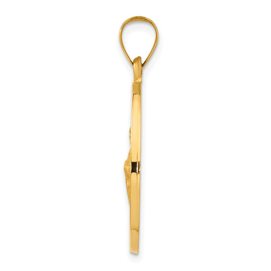 14k Polished and Satin Hollow Saint Jude Thaddeus Medal Round Pendant