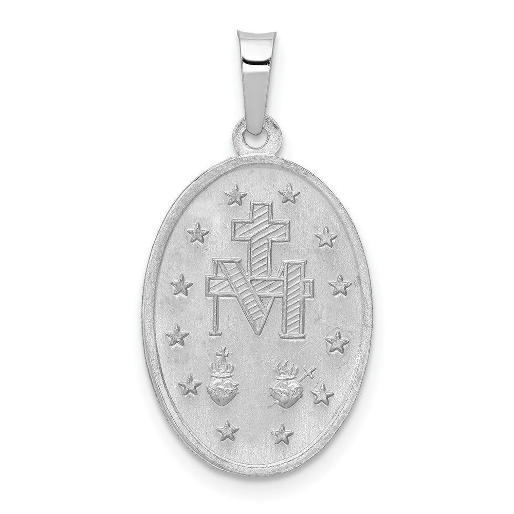 14k White Gold Polished and Satin Solid Miraculous Medal Oval Pendant