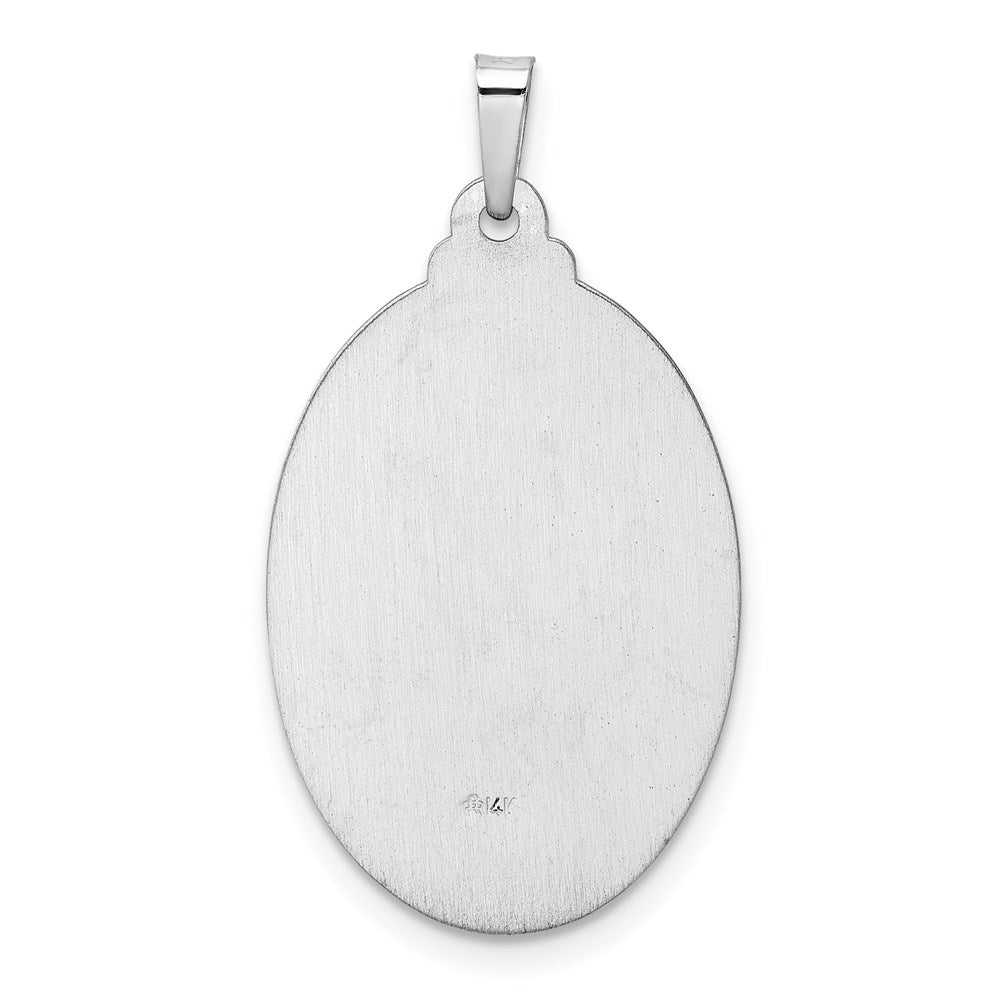 14k White Gold Polished and Satin Solid Saint Christopher Medal Oval Pendant