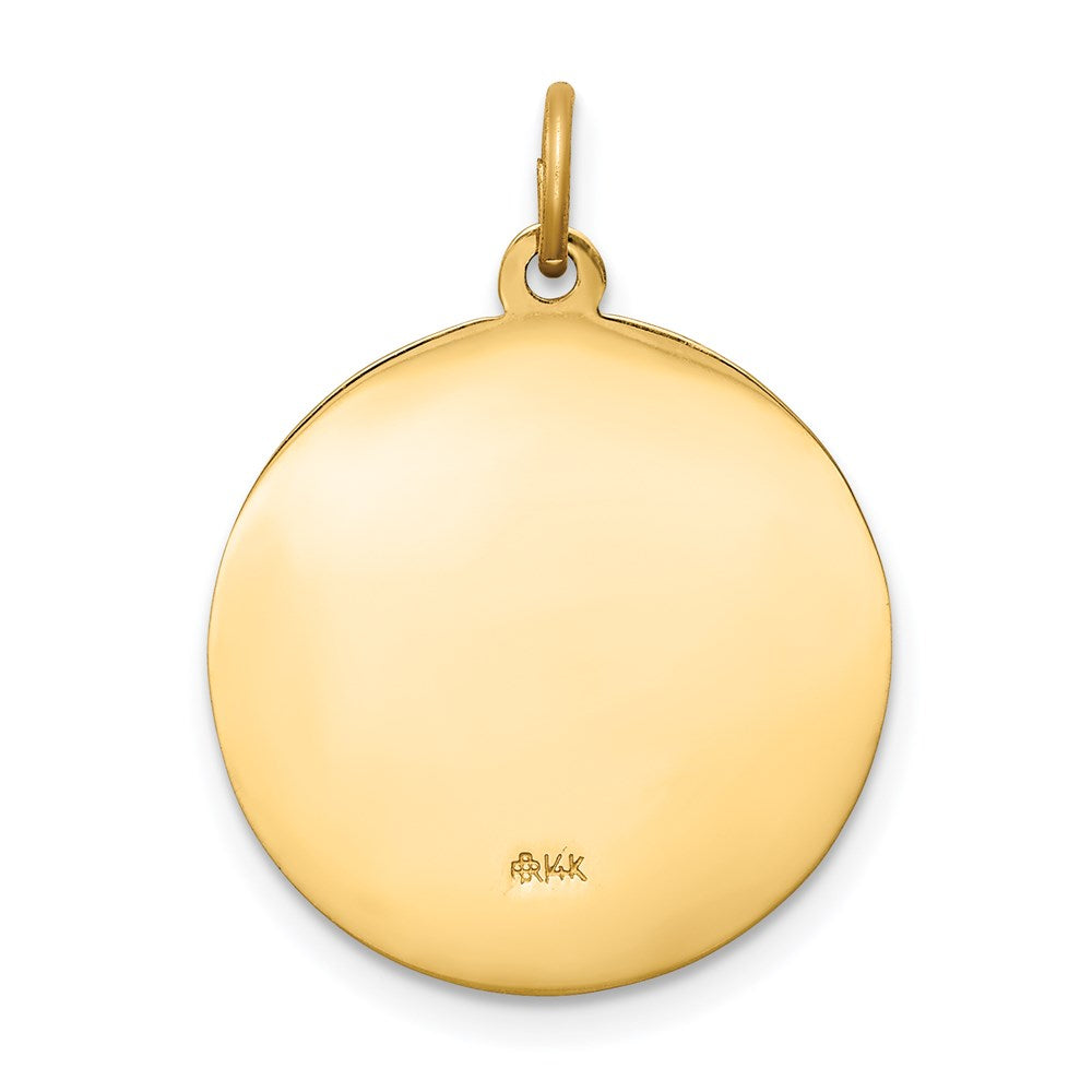 14k Polished and Satin Solid St Luke Medal Round Pendant