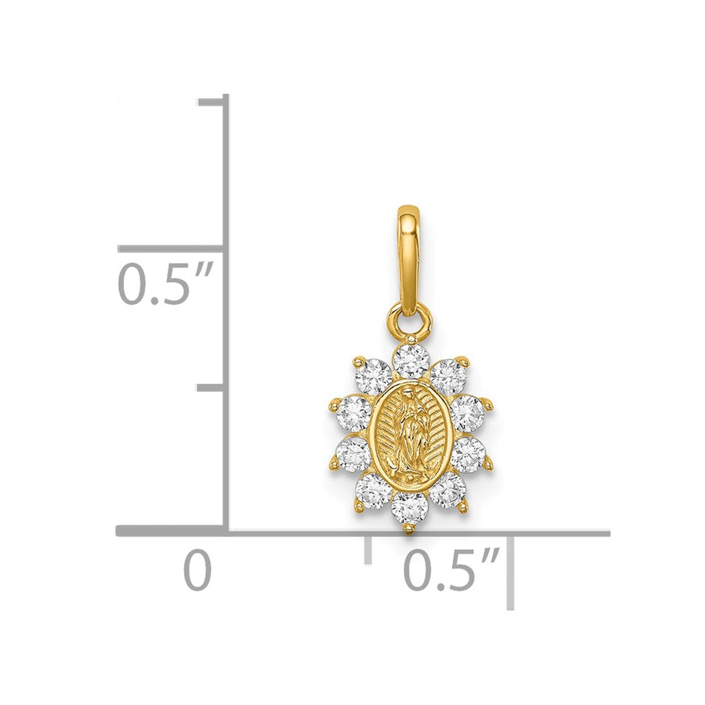 14K Small Our Lady of Guadalupe CZ Oval Pendant