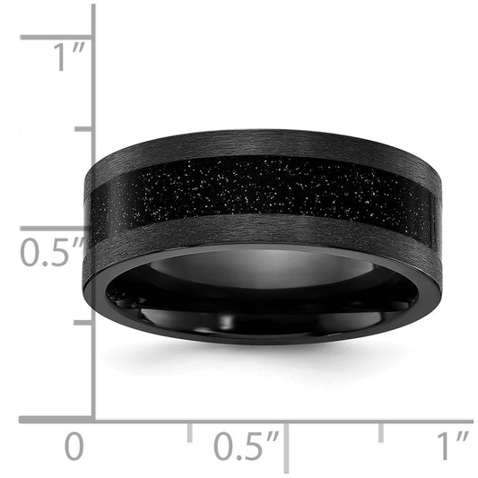 Chisel Black Zirconium Polished with Black Star Sandstone Inlay 8mm Band