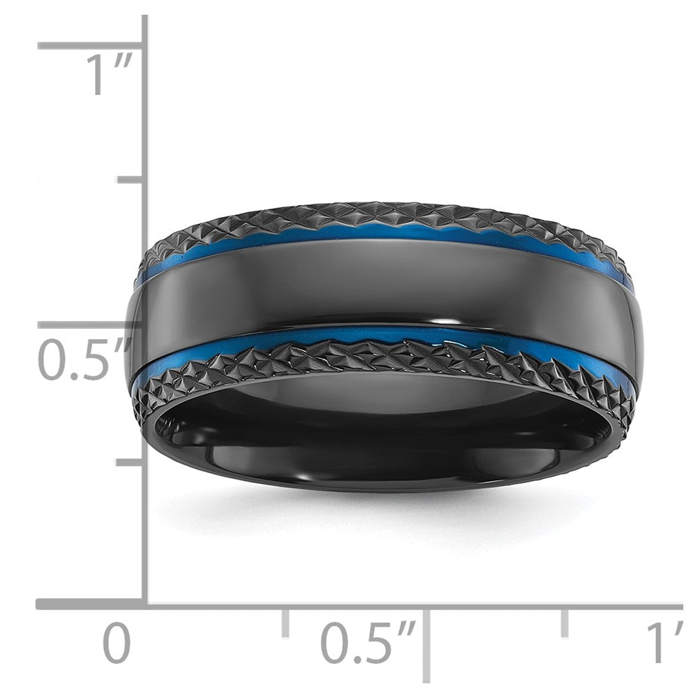 Chisel Black Zirconium Polished Blue IP-plated with Textured Edge 8mm Band