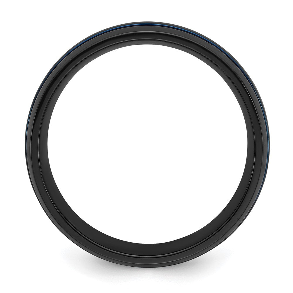 Chisel Black Zirconium Polished with Blue IP-plated Stripes 8mm Band