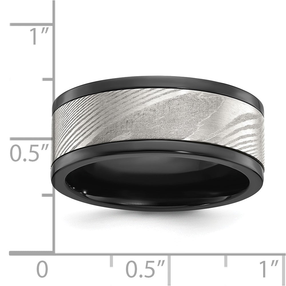 Chisel Black Zirconium Polished with Damascus Inlay 9mm Band