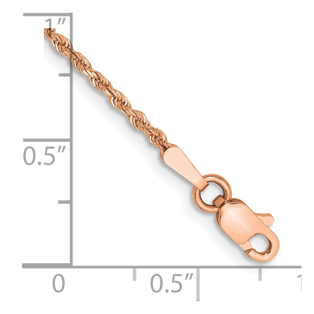 14K Rose Gold 1.5mm Diamond-cut Rope with Lobster Clasp Anklet