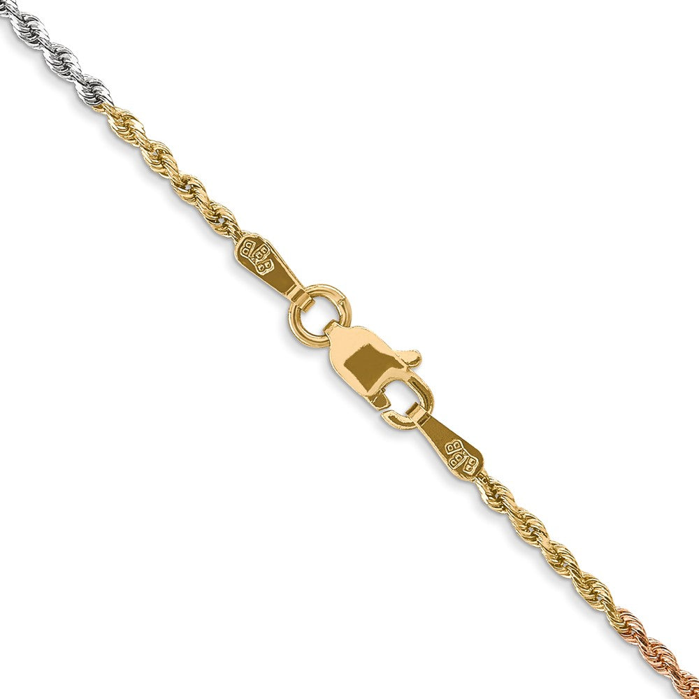 14K Tri-colored 1.5mm Diamond-cut Rope with Lobster Clasp Chain