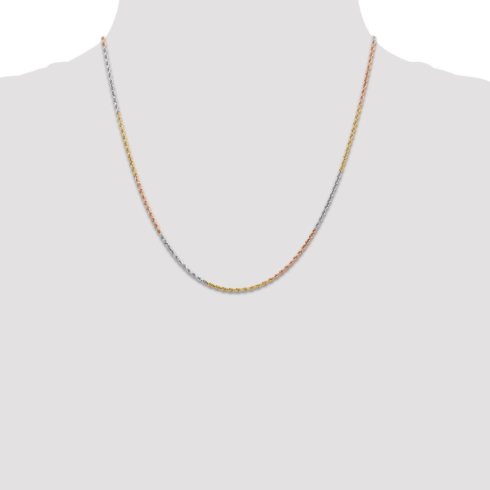 14K Tri-colored 1.5mm Diamond-cut Rope with Lobster Clasp Chain