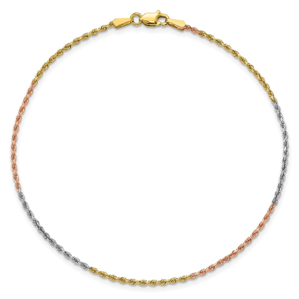 14K Tri-colored 1.5mm Diamond-cut Rope with Lobster Clasp Chain