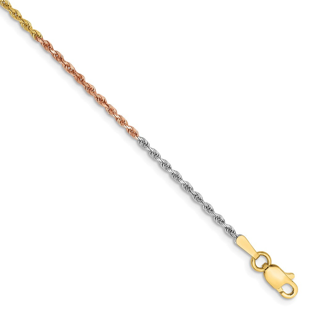14K Tri-colored 1.5mm Diamond-cut Rope with Lobster Clasp Chain
