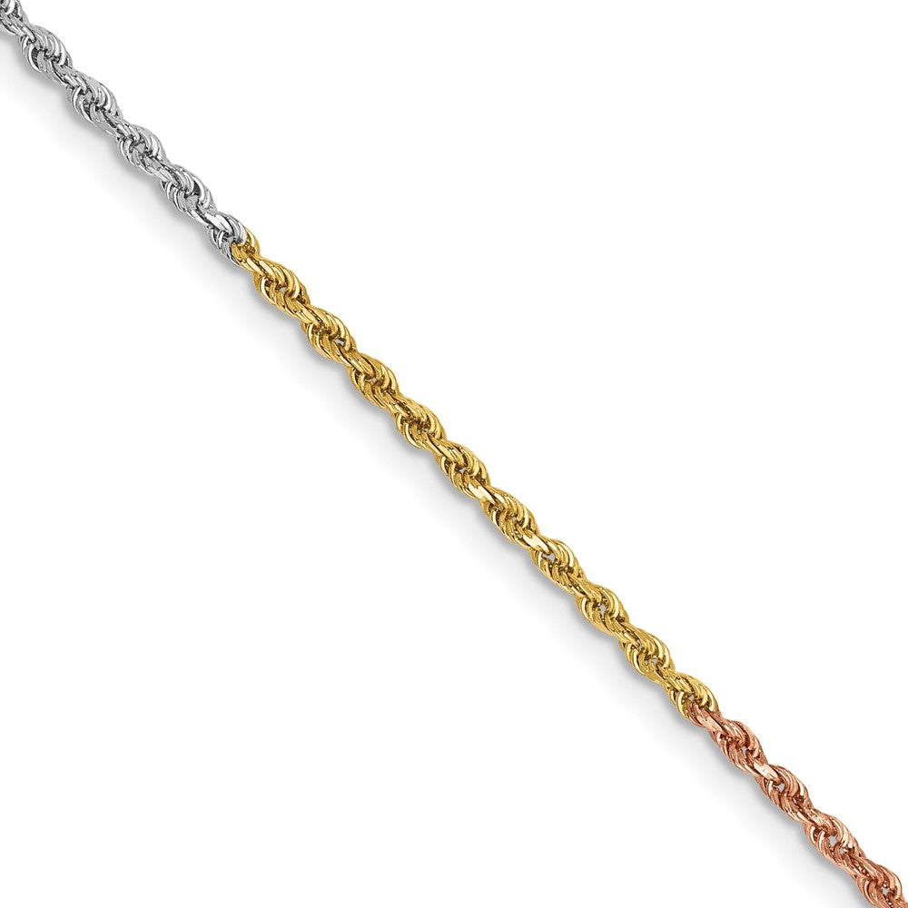 14K Tri-colored 1.5mm Diamond-cut Rope with Lobster Clasp Chain