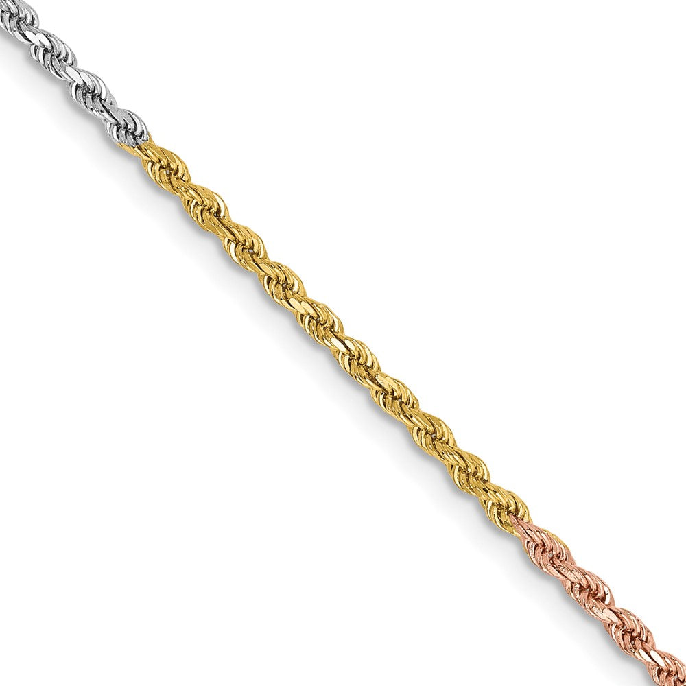 14K Tri-colored 1.75mm Diamond-cut Rope with Lobster Clasp Chain