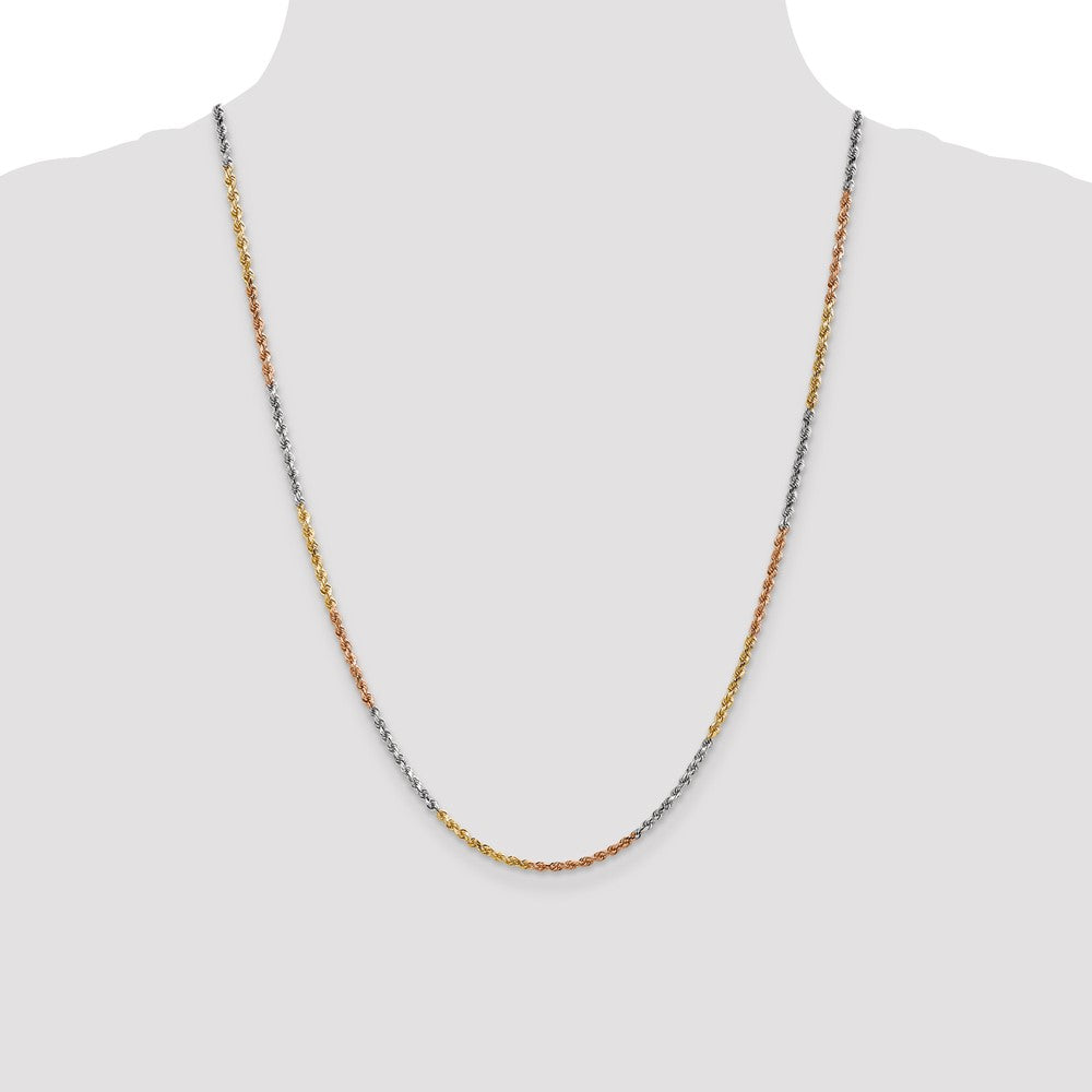 14K Tri-colored 2.5mm Diamond-cut Rope with Lobster Clasp Chain