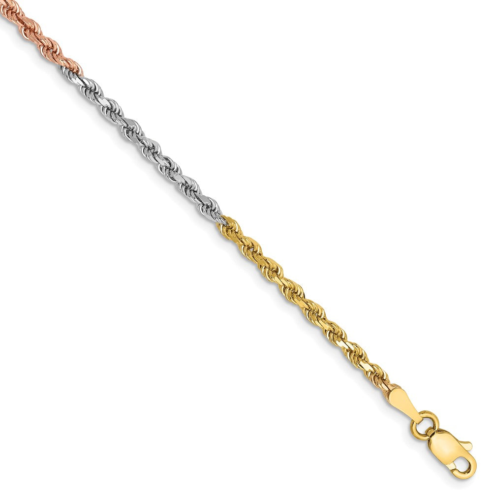 14K Tri-colored 2.5mm Diamond-cut Rope with Lobster Clasp Chain