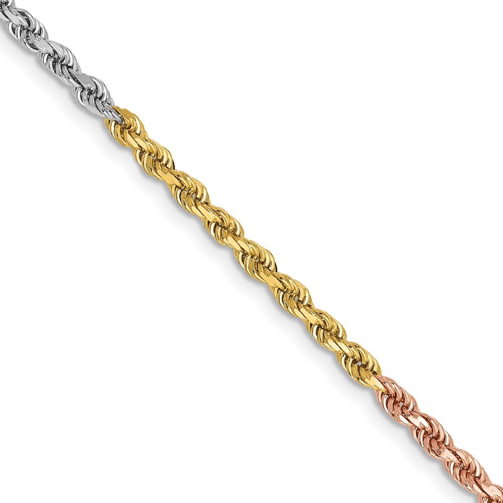 14K Tri-colored 2.5mm Diamond-cut Rope with Lobster Clasp Chain