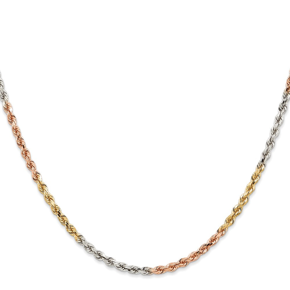 14K Tri-colored 2.9mm Diamond-cut Rope with Lobster Clasp Chain
