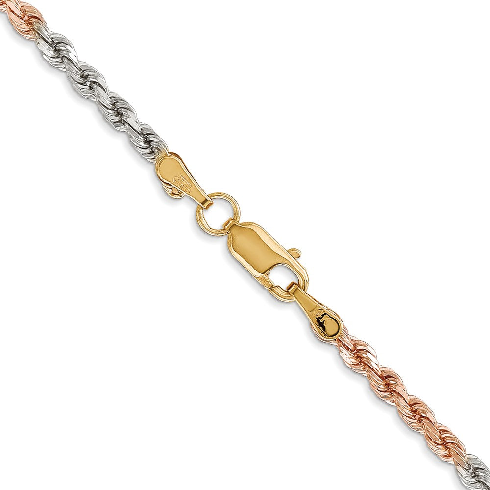 14K Tri-colored 2.9mm Diamond-cut Rope with Lobster Clasp Chain