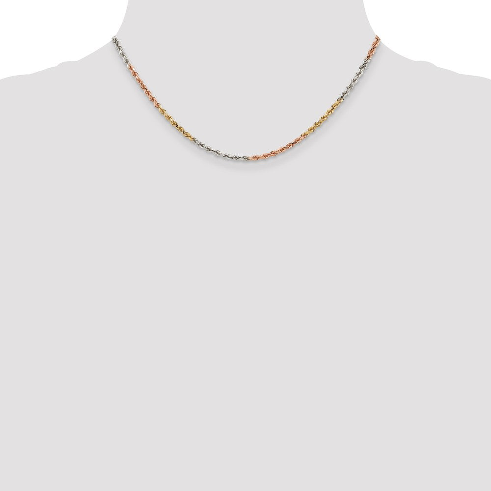 14K Tri-colored 2.9mm Diamond-cut Rope with Lobster Clasp Chain