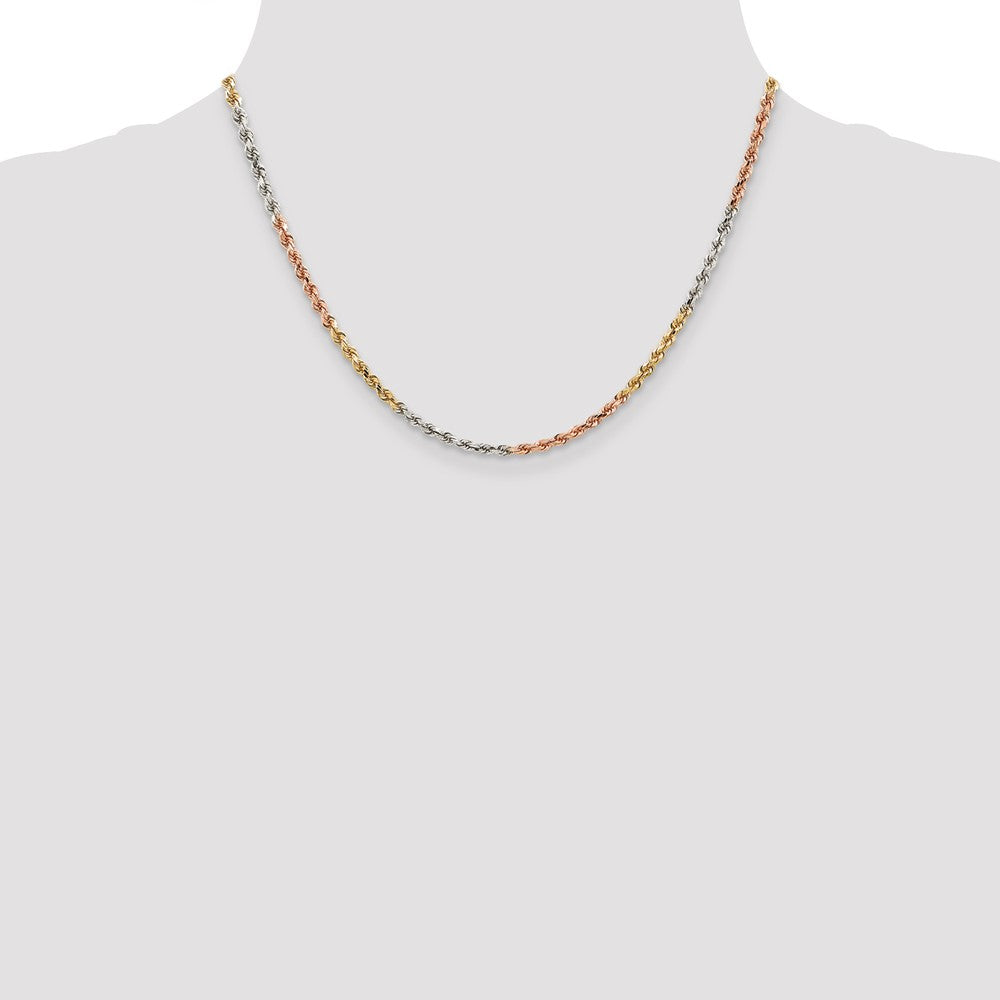 14K Tri-colored 2.9mm Diamond-cut Rope with Lobster Clasp Chain