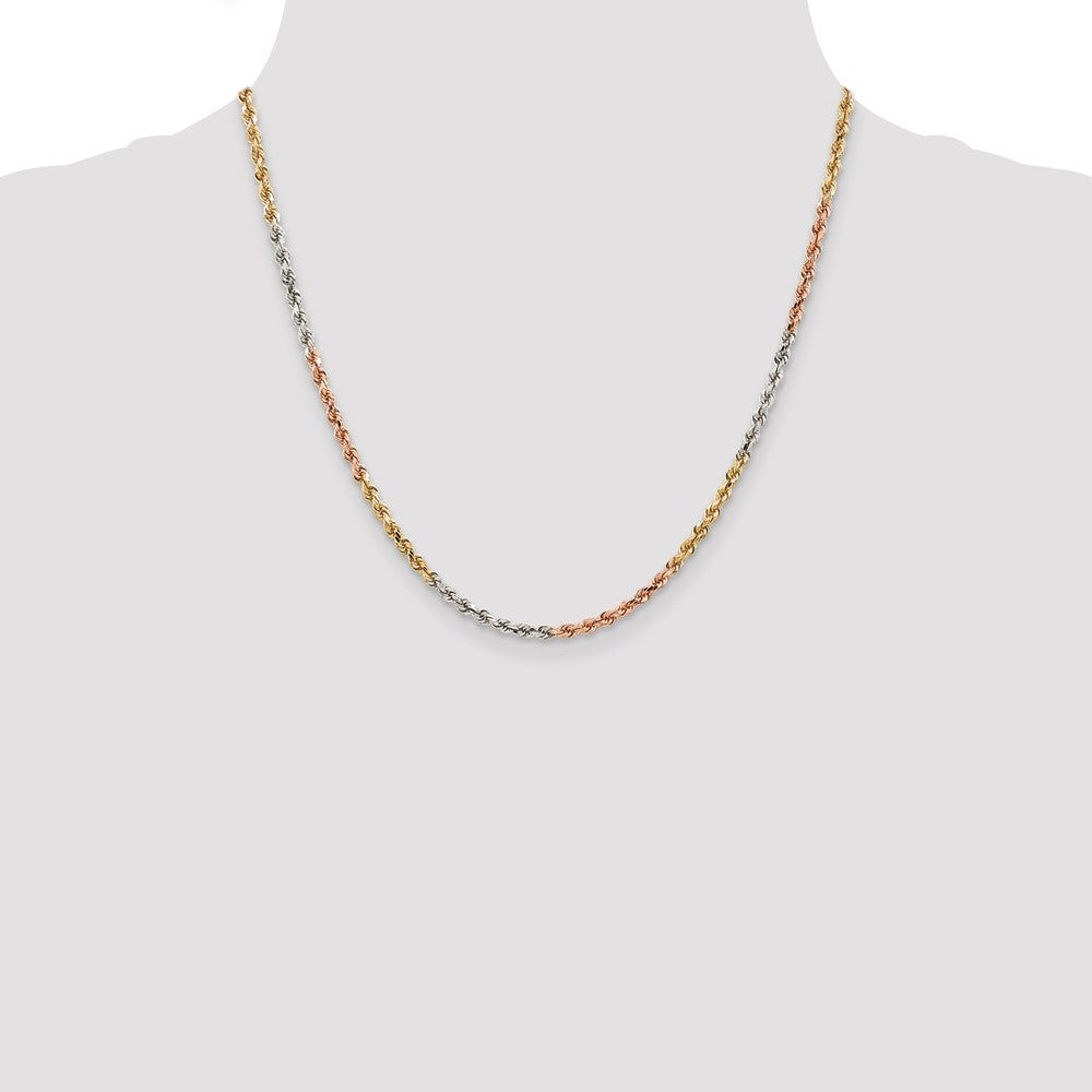 14K Tri-colored 2.9mm Diamond-cut Rope with Lobster Clasp Chain
