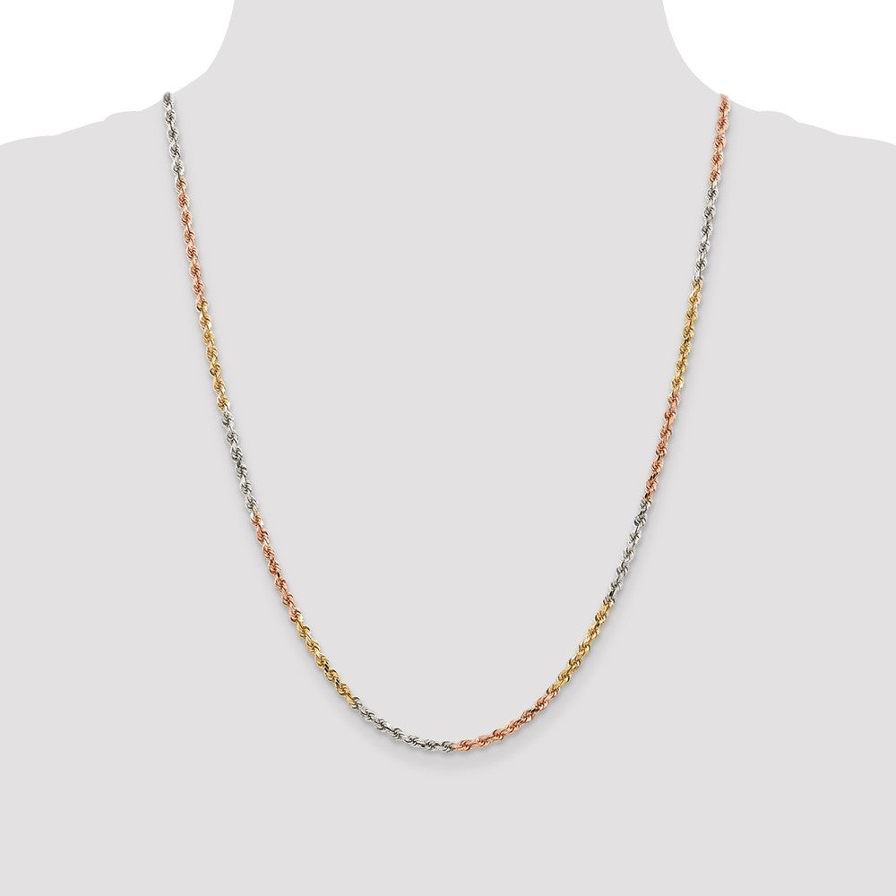 14K Tri-colored 2.9mm Diamond-cut Rope with Lobster Clasp Chain