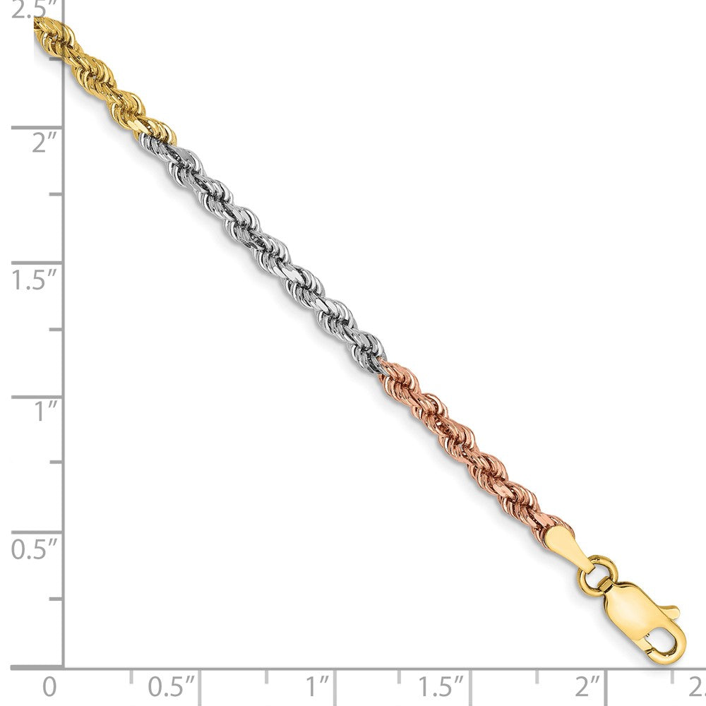 14K Tri-colored 2.9mm Diamond-cut Rope with Lobster Clasp Chain