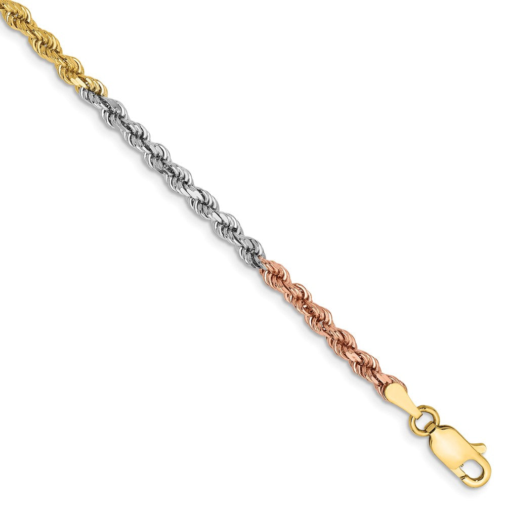14K Tri-colored 2.9mm Diamond-cut Rope with Lobster Clasp Chain